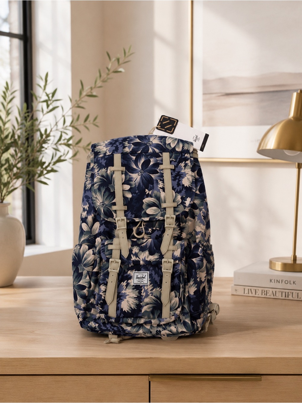 Herschel Supply Company Navy and Beige Floral Backpack